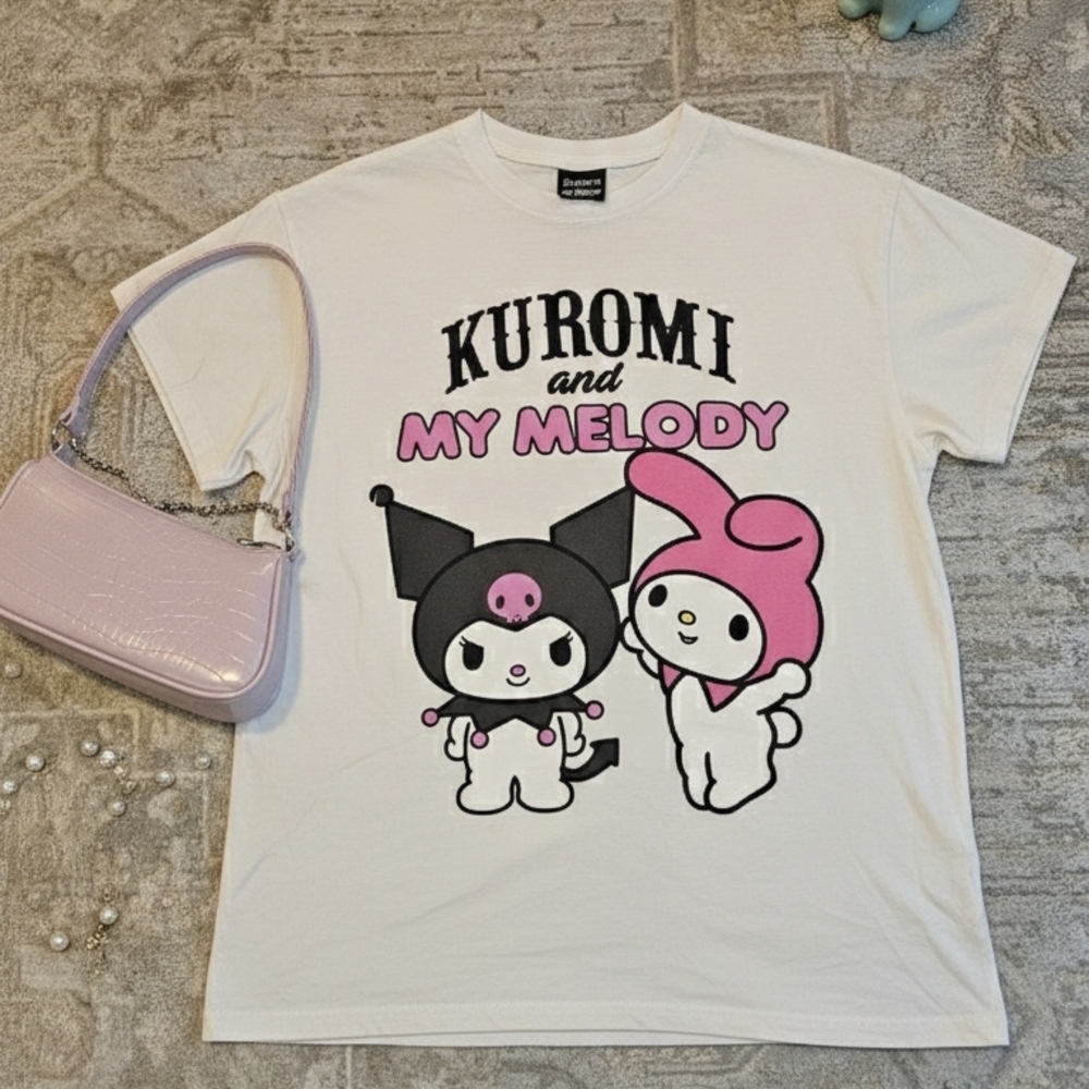 Bershka White Kuromi and My Melody Kids Shirt